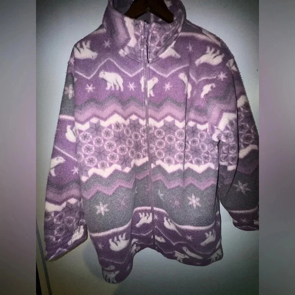 Women’s Fleece Jacket Aztec Polar Bears Western Snowflakes Haband Large vintage‎ - Picture 1 of 4